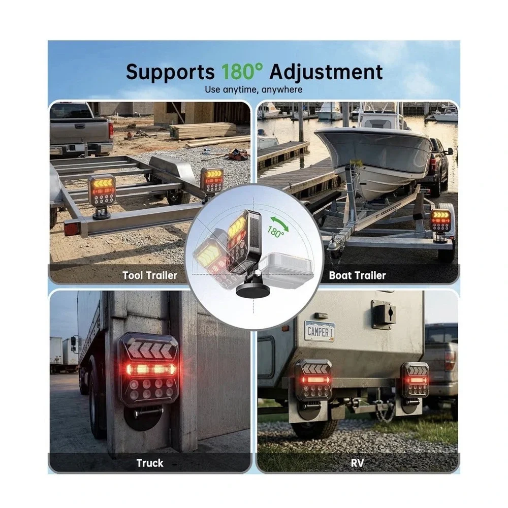 12N31/ Wireless Trailer Lights Kit, Solar USB-C Magnetic Rechargeable LED